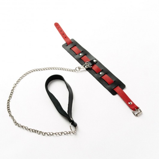 Черный ошейник с красным ремешком и поводком - Crazy Handmade - купить с доставкой в Мытищах