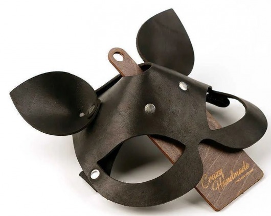 Черная кожаная маска  Кошка  с маленькими ушками - Crazy Handmade - купить с доставкой в Мытищах