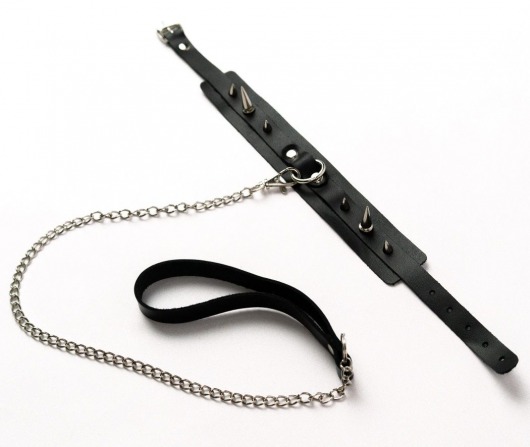 Черный ошейник с шипами и поводком - Crazy Handmade - купить с доставкой в Мытищах