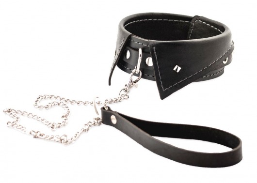 Черный ошейник-воротничок с металлическим поводком - Crazy Handmade - купить с доставкой в Мытищах