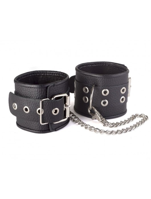 Кожаные черные оковы с широким ремешком, соединенные цепочкой - Sitabella - купить с доставкой в Мытищах