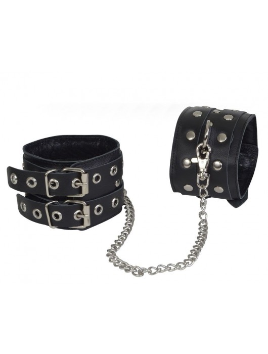 Чёрные кожаные оковы, соединенные цепочкой - Sitabella - купить с доставкой в Мытищах