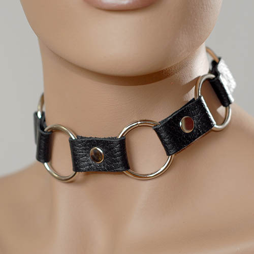 Кожаный черный ошейник с кольцами - Sitabella - купить с доставкой в Мытищах