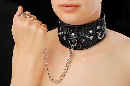 Чёрный ошейник из кожи - Sitabella - купить с доставкой в Мытищах