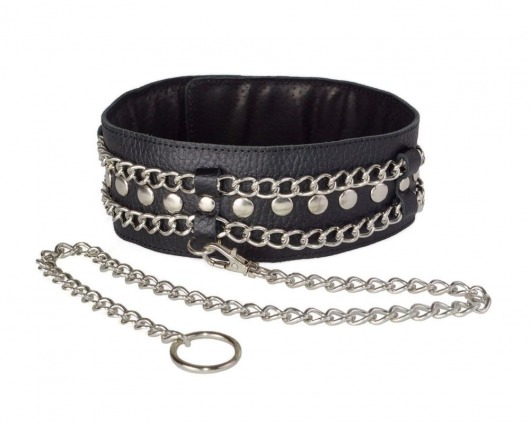 Чёрный ошейник с цепочками и поводком - Sitabella - купить с доставкой в Мытищах