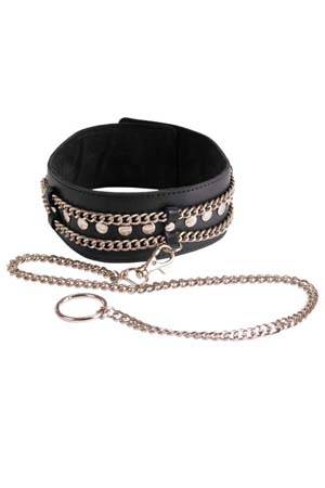 Чёрный ошейник с цепочками и поводком - Sitabella - купить с доставкой в Мытищах