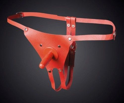 Красные кожаные универсальные трусики со штырьком для насадок - Sitabella - купить с доставкой в Мытищах