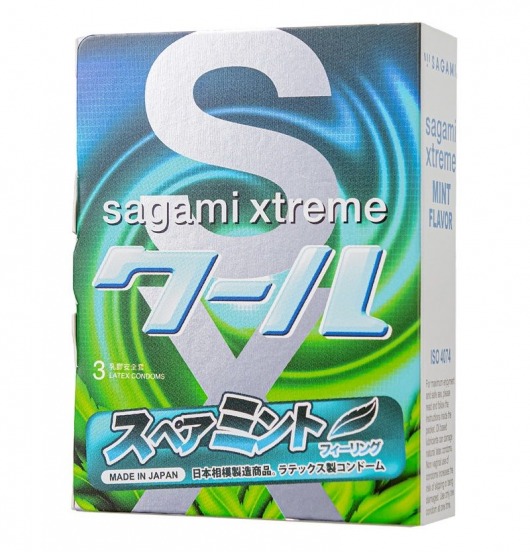 Презервативы Sagami Xtreme Mint с ароматом мяты - 3 шт. - Sagami - купить с доставкой в Мытищах