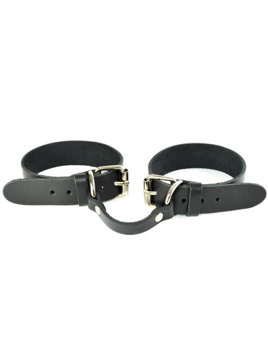Черные кожаные наручники со съемной красной опушкой - Sitabella - купить с доставкой в Мытищах