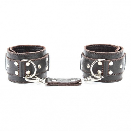 Коричневые кожаные наручники - БДСМ Арсенал - купить с доставкой в Мытищах