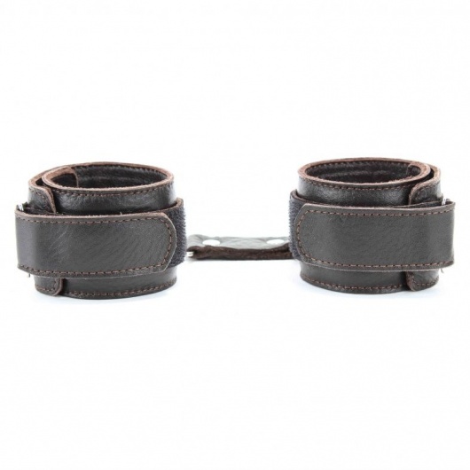 Коричневые кожаные наручники - БДСМ Арсенал - купить с доставкой в Мытищах