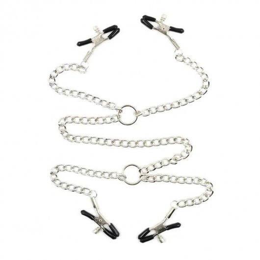 Серебристые зажимы для сосков и половых губ на тонкой цепочке - Notabu - купить с доставкой в Мытищах