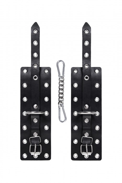 Черные кожаные однослойные наручники с люверсами - Pecado - купить с доставкой в Мытищах