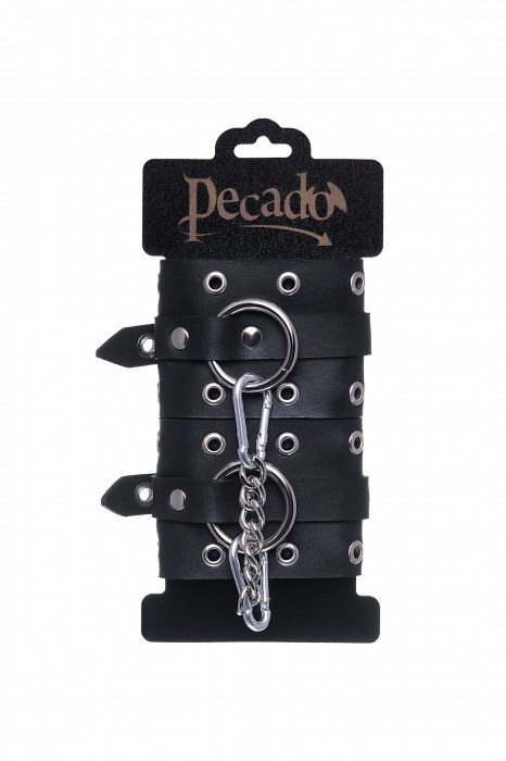 Черные кожаные однослойные наручники с люверсами - Pecado - купить с доставкой в Мытищах