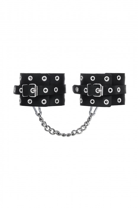 Черные кожаные однослойные оковы с люверсами - Pecado - купить с доставкой в Мытищах