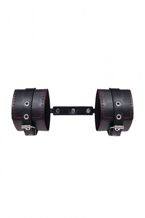 Черные кожаные однослойные оковы с контрастной строчкой - Pecado - купить с доставкой в Мытищах