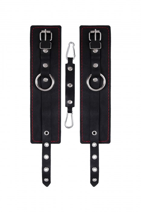 Черные кожаные однослойные оковы с контрастной строчкой - Pecado - купить с доставкой в Мытищах