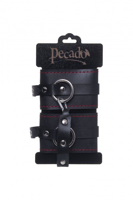 Черные кожаные однослойные оковы с контрастной строчкой - Pecado - купить с доставкой в Мытищах