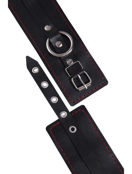 Черные кожаные однослойные оковы с контрастной строчкой - Pecado - купить с доставкой в Мытищах