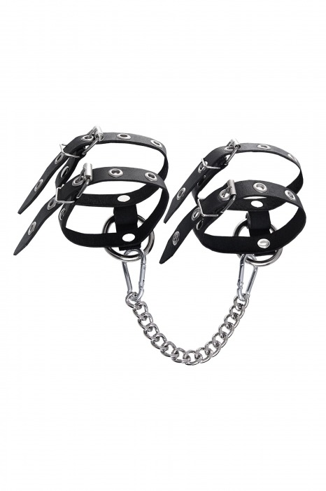 Черные однослойные кожаные оковы из двух ремешков - Pecado - купить с доставкой в Мытищах