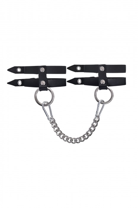 Черные однослойные кожаные оковы из двух ремешков - Pecado - купить с доставкой в Мытищах