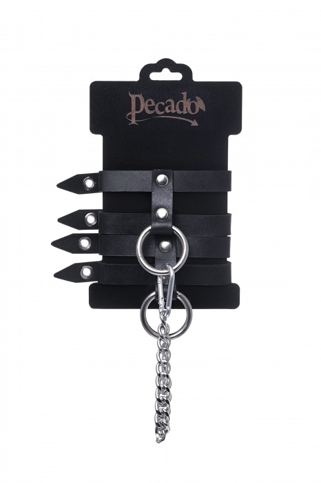 Черные однослойные кожаные оковы из двух ремешков - Pecado - купить с доставкой в Мытищах