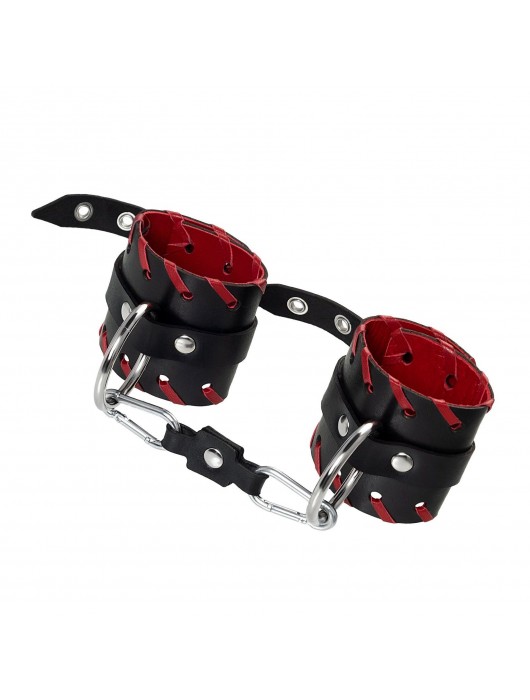 Черно-красные наручники из натуральной кожи - Pecado - купить с доставкой в Мытищах