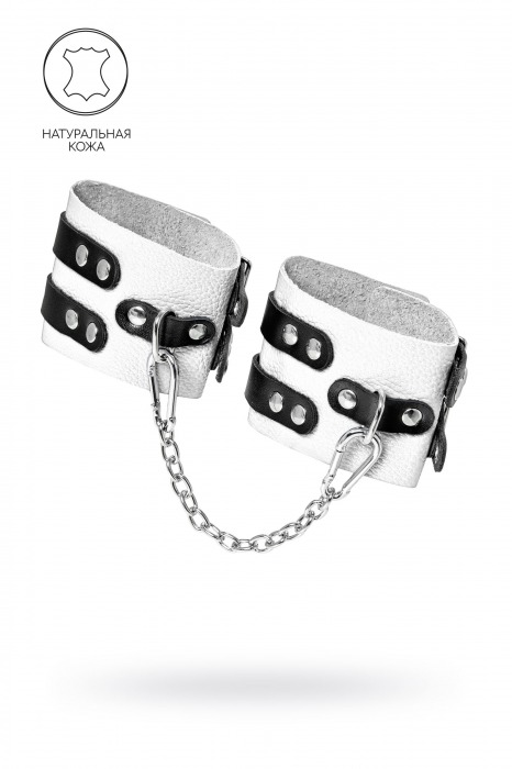 Бело-черные оковы с двумя ремешками и люверсами - Pecado - купить с доставкой в Мытищах