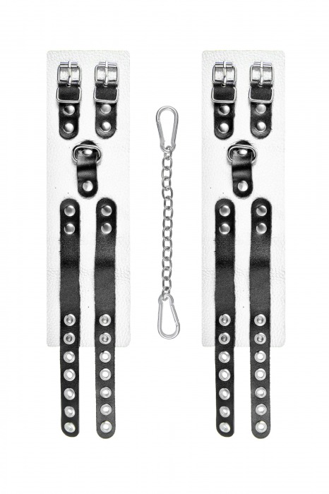 Бело-черные оковы с двумя ремешками и люверсами - Pecado - купить с доставкой в Мытищах