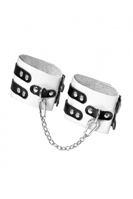 Бело-черные оковы с двумя ремешками и люверсами - Pecado - купить с доставкой в Мытищах