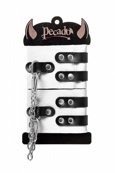 Бело-черные оковы с двумя ремешками и люверсами - Pecado - купить с доставкой в Мытищах
