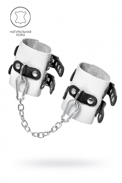 Бело-черные наручники с двумя ремешками и люверсами - Pecado - купить с доставкой в Мытищах