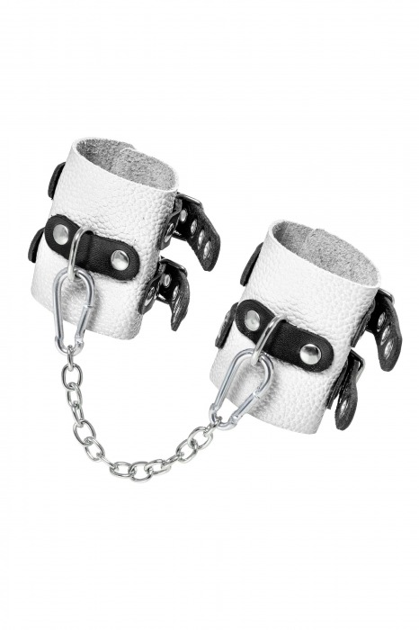 Бело-черные наручники с двумя ремешками и люверсами - Pecado - купить с доставкой в Мытищах