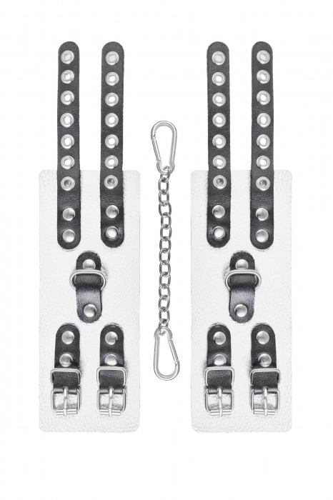 Бело-черные наручники с двумя ремешками и люверсами - Pecado - купить с доставкой в Мытищах