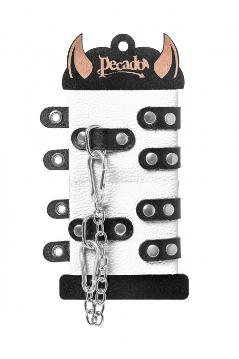 Бело-черные наручники с двумя ремешками и люверсами - Pecado - купить с доставкой в Мытищах
