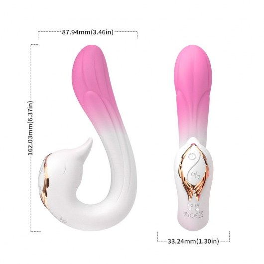 Бело-розовый вибромассажер-уточка - 16,2 см. - Silicone Toys