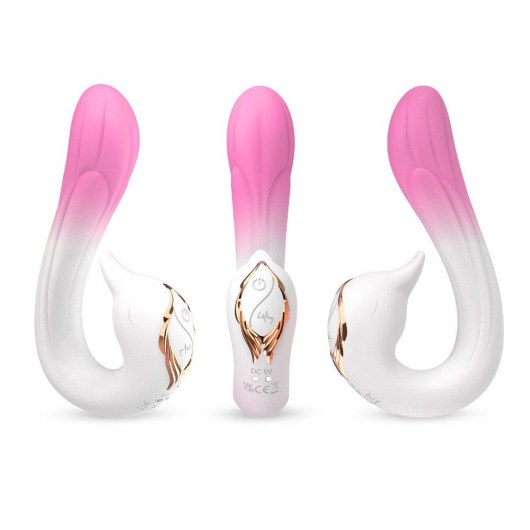 Бело-розовый вибромассажер-уточка - 16,2 см. - Silicone Toys