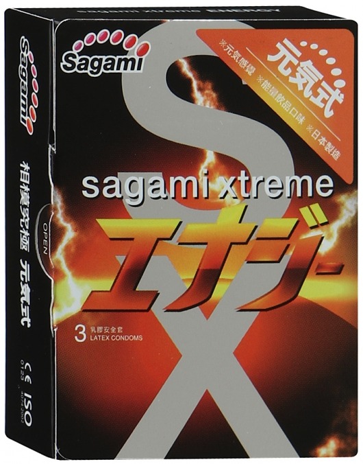 Презервативы Sagami Xtreme ENERGY с ароматом энергетика - 3 шт. - Sagami - купить с доставкой в Мытищах