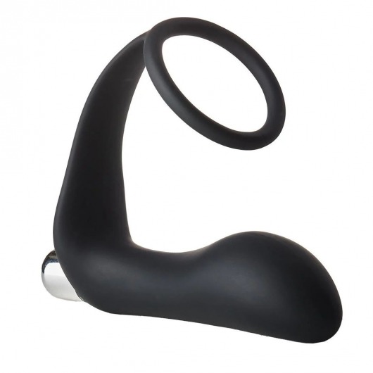 Черное эрекционное кольцо с вибропробкой Vibrating Anal Plug With Cockring - Dream Toys - в Мытищах купить с доставкой