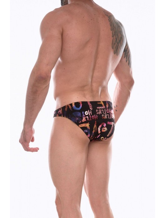 Черные трусы-слипы с разноцветными блестящими надписями - Don Moris купить с доставкой