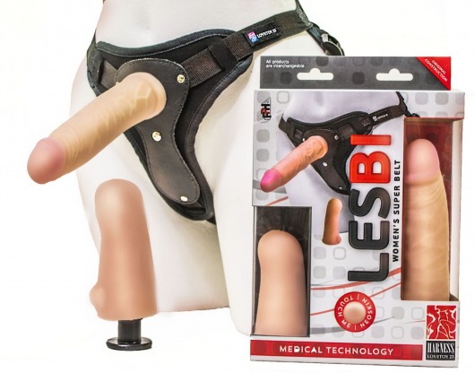 Телесный страпон Harness LESBI с вагинальной пробкой - 16,5 см. - LOVETOY (А-Полимер) - купить с доставкой в Мытищах
