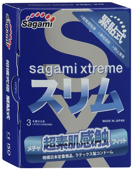 Розовые презервативы Sagami Xtreme FEEL FIT 3D - 3 шт. - Sagami - купить с доставкой в Мытищах