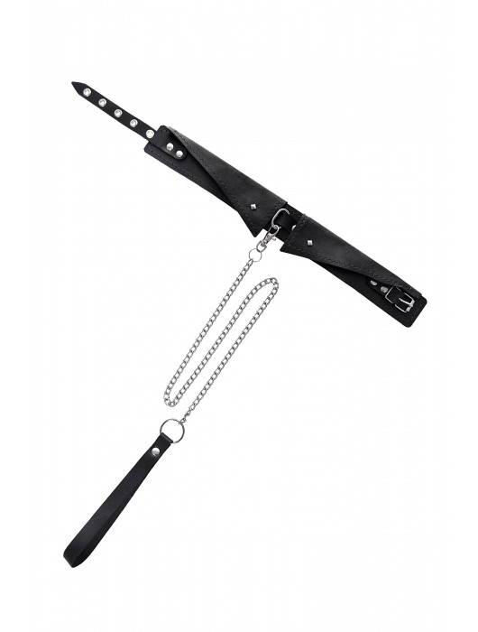 Черный кожаный ошейник-воротник с поводком - Pecado - купить с доставкой в Мытищах