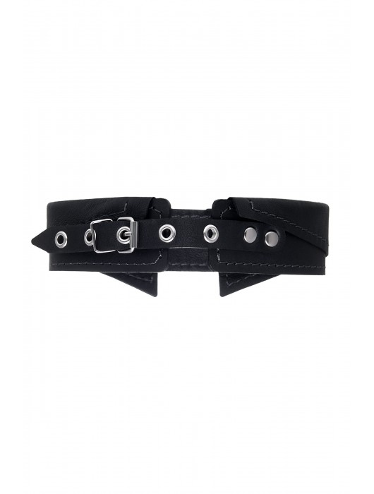 Черный кожаный ошейник-воротник с поводком - Pecado - купить с доставкой в Мытищах