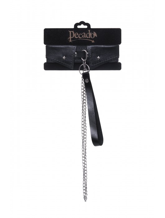 Черный кожаный ошейник-воротник с поводком - Pecado - купить с доставкой в Мытищах