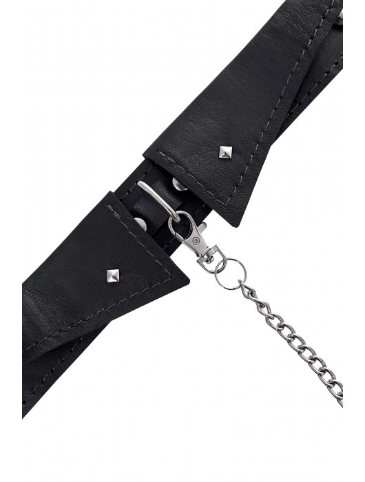 Черный кожаный ошейник-воротник с поводком - Pecado - купить с доставкой в Мытищах