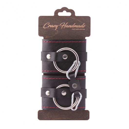Черные однослойные кожаные наручники с контрастной строчкой - Crazy Handmade - купить с доставкой в Мытищах
