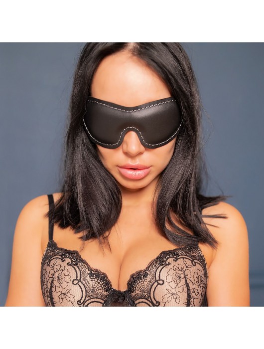 Черная мягкая закрытая маска из натуральной кожи - Crazy Handmade - купить с доставкой в Мытищах