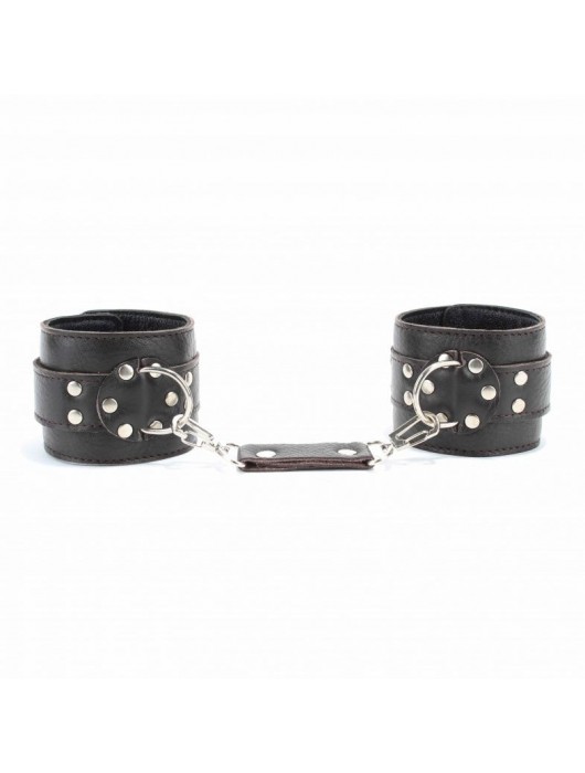 Коричневые оковы из мягкой кожи на металлической цепочке - БДСМ Арсенал - купить с доставкой в Мытищах