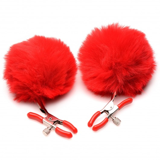 Красные зажимы на соски с помпонами Pom Pom - XR Brands - купить с доставкой в Мытищах